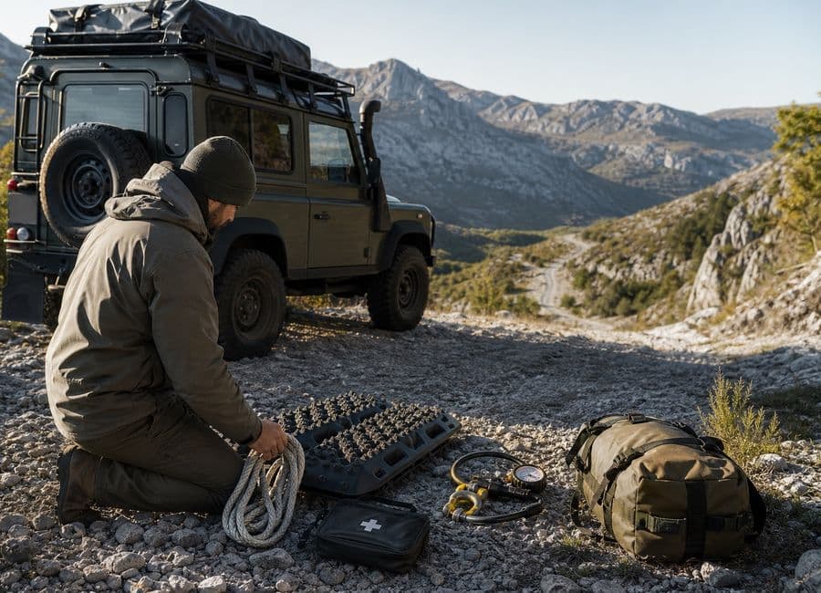 Guide checking recovery and first-aid equipment before departure