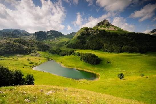 Mountain lake among the green highland meadows of Zelengora in Sutjeska National Park